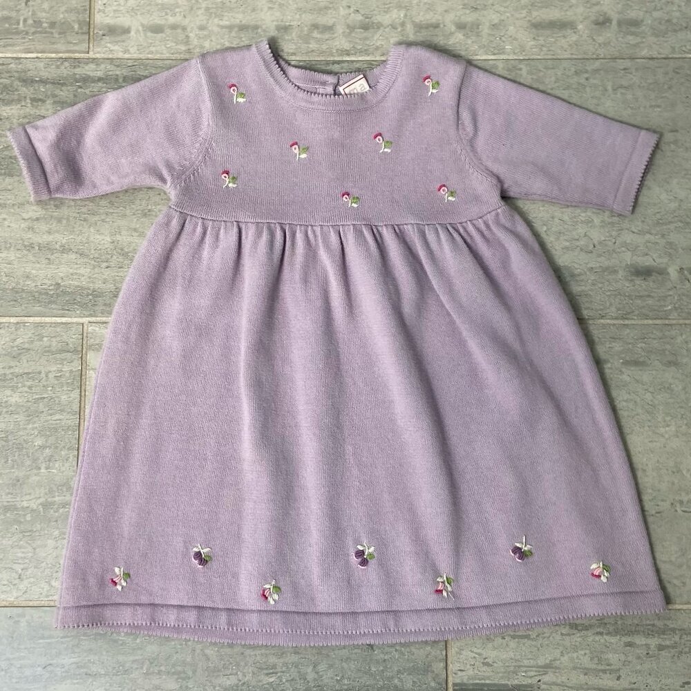 Maina A-Line Floral Embroidered Cotton Baby Dress Lavender 3-6 Months